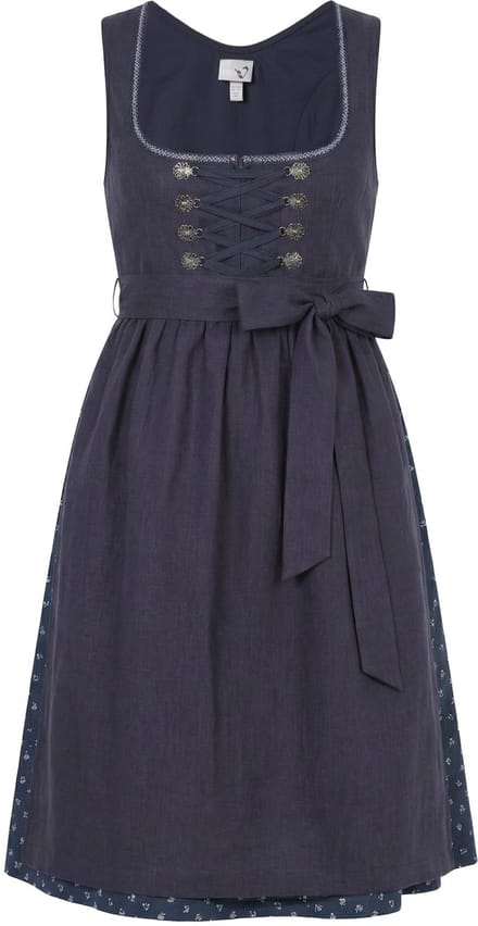 Ulla Popken - Dames - Dirndl van linnenmix bloemen carree hals vetersluiting - Donkerpaars - Maat 48