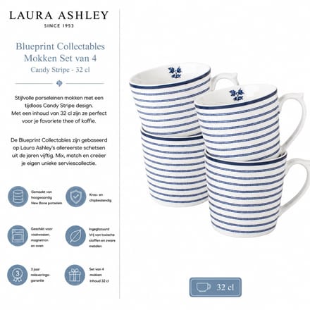 Laura Ashley Blueprint Collectables Mokken set van 4 - Candy Stripe - 32 cl.