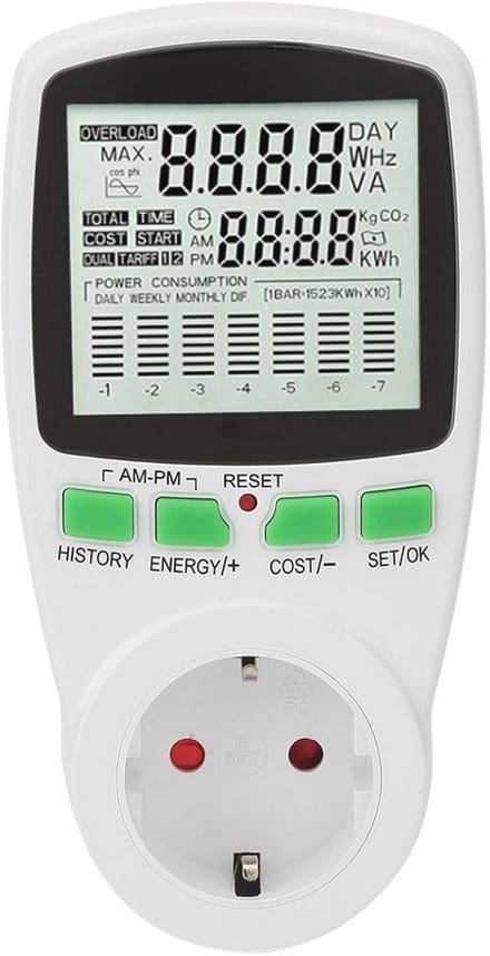 Slimme Vermogensmeter voor Energieverbruik - 0-9999KWh, AC Stroommeter tot 16A