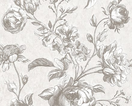 VINTAGE ROZEN BEHANG | Bloemen - licht grijs wit - A.S. Création My Home My Spa