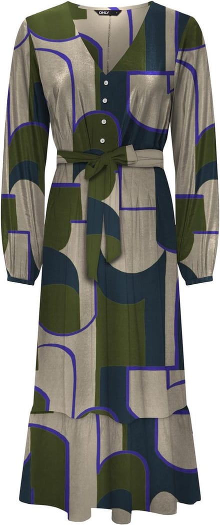 ONLY - ONLNOVA LUX L/S AMY LONG DRESS AOP PTM - Dames - Maxi jurken
