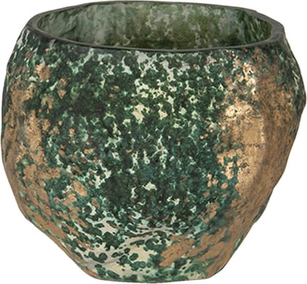 Clayre & Eef Theelichthouder Ø 11x9 cm Groen Glas Rond Waxinelichthouder