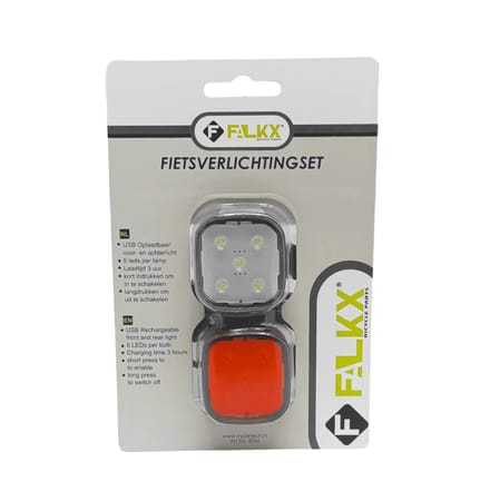 Falkx Siliconen LED fietsverlichting - 5 standen - USB oplaadbaar - Zwart