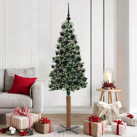 vidaXL - Slanke - Kerstboom - Groen - 180 - cm - PVC - en - massief - dennenhout