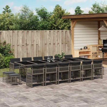 vidaXL - 17-delige - Tuinset - met - kussens - poly - rattan - grijs