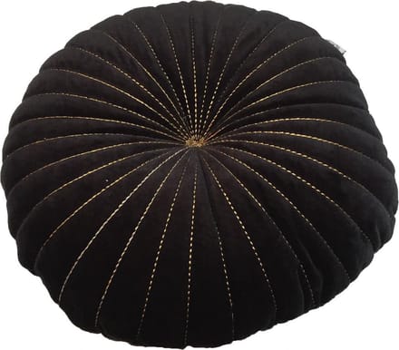 Rocaflor Kussen Rond Velours Fluweel Zwart met goud stiksel dubbelzijdig ø40cm