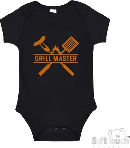 100% Katoenen Romper "Grill Master" Unisex Katoen Zwart/tan Maat 62/68