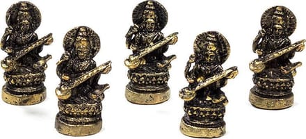 Decoratief Beeld - Minibeeldje Saraswati - Metaal - Yogi & Yogini - Goud - 2 X 2 Cm