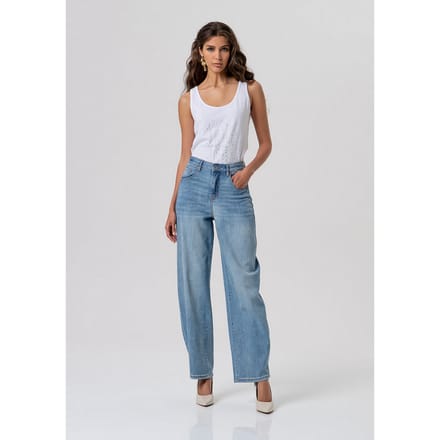 jeans ballon fit vrouw blauw