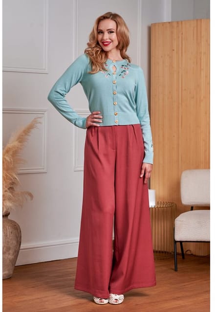 Banned - Eliza Plain Wijde broek - XL - Bordeaux rood
