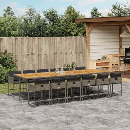 vidaXL - 13-delige - Tuinset - met - kussens - poly - rattan - grijs