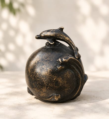 Bronzen urn - mini urn met dolfijn - Bronzartes - 8 cm hoog