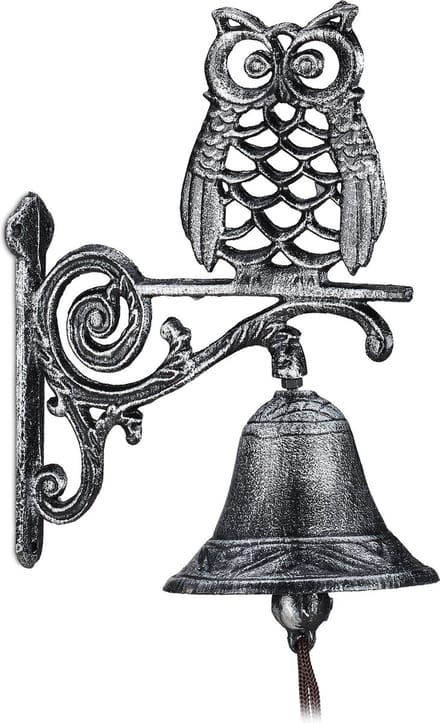 deurbel gietijzer - uil - met klepel - zilver