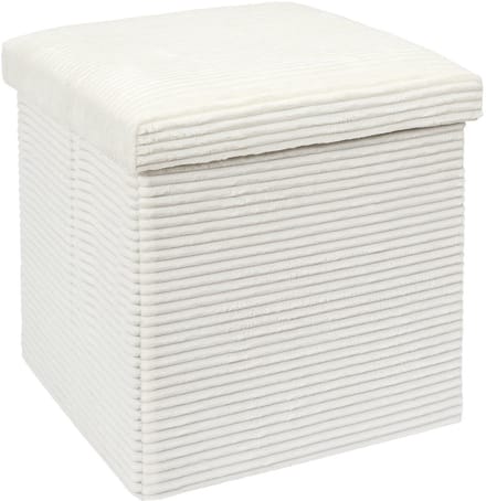 Home Deco Factory Poef/hocker opvouwbaar - rib design - opbergbox - wit - polyester/mdf - 38 x 38 cm