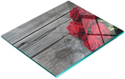 Multifunctionele decoratieve glazen snijplank voor in de keuken met rode rozen, 60x52 cm