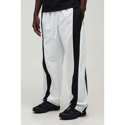 Relaxed Fit Curve Panel and Binding Toggle Hem Nylon Track Pants | White | Size XS