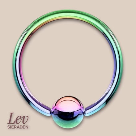 Lev Sieraden - Titanium ball closure ring - 1.6 x 16 mm - Rainbow Piercing ring - Tepel piercing