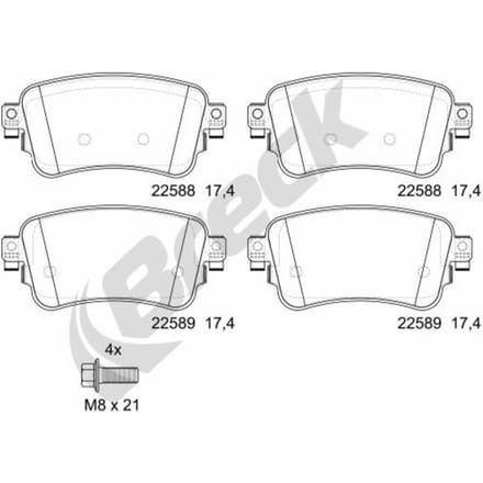Remblokset BRECK 22588 00 703 00, achter