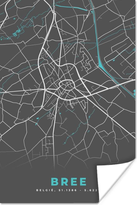 Poster Plattegrond – Bree – Blauw – Stadskaart - Kaart - België - 40x60 cm