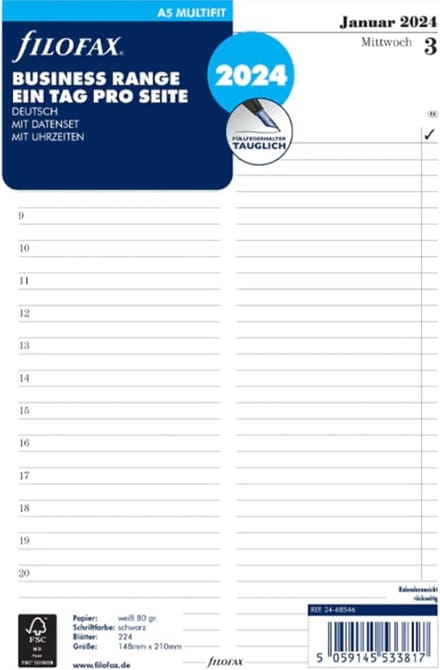Agendavulling A5 Per Dag Pagina 2024 - Duitse Indeling