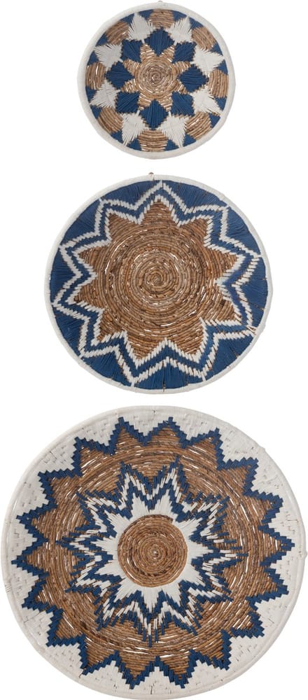 J-Line wanddecoratie Bananentak - riet - donkerblauw - set van 3
