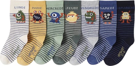 Vertbaudet Set van 7 paar jongenssokken voor elke dag van de week met monsters