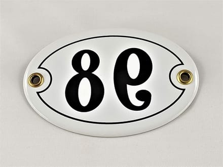 Huisnummer - Emaille bord - Huis identificatie - Handgemaakt emaille - 10.5 x 7 cm - Wit-zwart