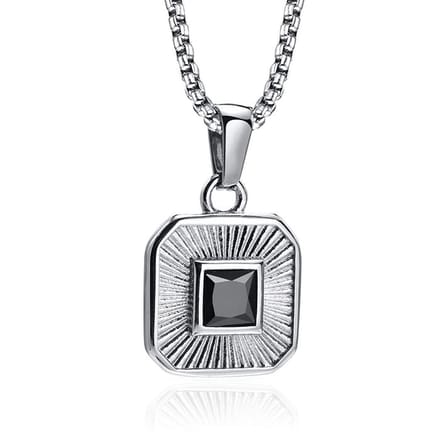 Mendes Ketting Vierkant met Zirkonia - Zilver & Zwart