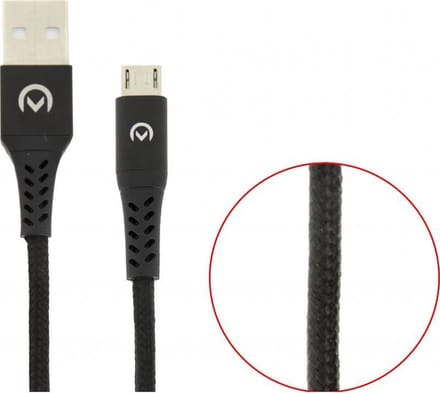 Mobilize Nylon USB-A naar Micro USB Kabel 1 Meter - Zwart