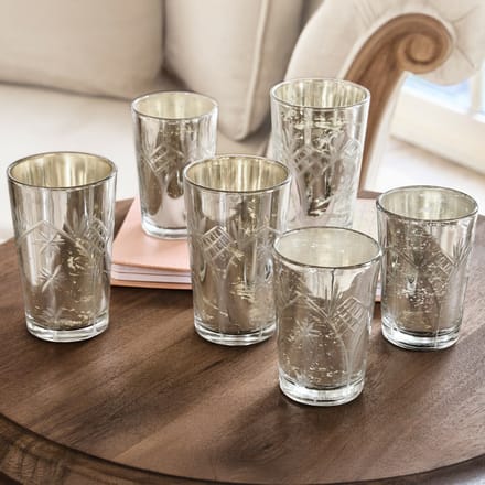 LOBERON Windlicht set van 6 Latona antiekzilverkleurig