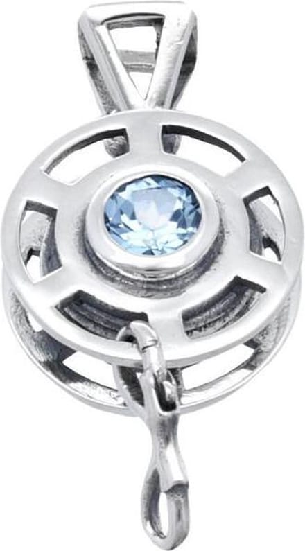 Zilveren Duik reel met blauw kristal kettinghanger