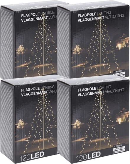 Kerstverlichting - Vlaggenmast - 4 stuks - 120 LED's - Hoogte: 200 cm - Warm wit