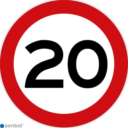 Simbol - Stickers 20 km - Maximaal 20 km/u - Duurzame Kwaliteit - Formaat ø 30 cm.