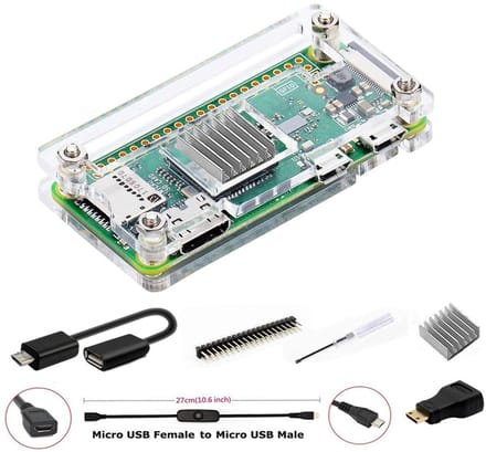 Dailygoody - Raspberry Pi Zero Starter Kit - 7-in-1 Behuizing - Transparant - Kop - HDMI-adapter - Inclusief Koellichaam - Voor Raspberry Pi Zero