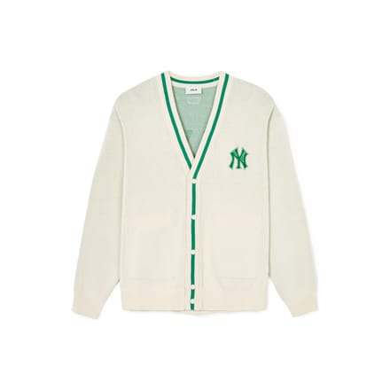 Pull Cardigan Boutonné Col en V Logo MLB Femme pull Crème 3AKCV0141-50CRD L white
