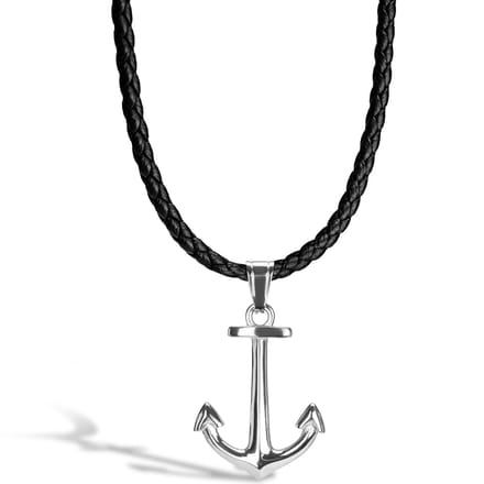 SERASAR Heren Lederen Ketting [Anchor] - Zilver 50cm - Hals Sieraden Hanger