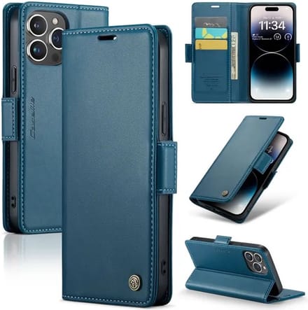 CaseMe Wallet Case met RFID Bescherming en Magneetsluiting voor iPhone 14 Pro _ Blauw