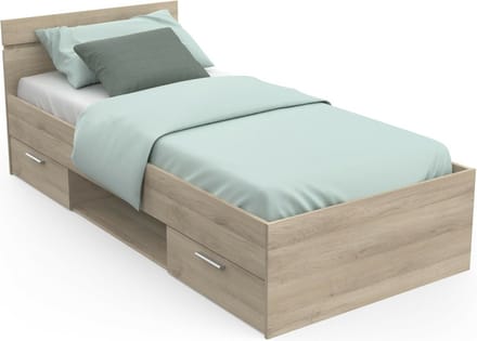 Belfurn-Ledikant Michigan eiken van 90x200 cm met 2 lades en een open vak