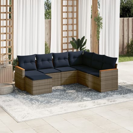 vidaXL - 7-delige - tuinbankset - met - kussens, - grijs - polyrotan