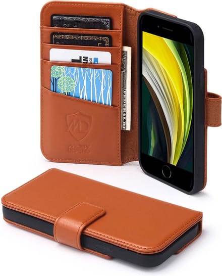 MobyDefend Hoesje - Geschikt voor iPhone SE (2020/2022) / iPhone 7 / iPhone 8 - Luxe Leren Wallet Bookcase - Lichtbruin