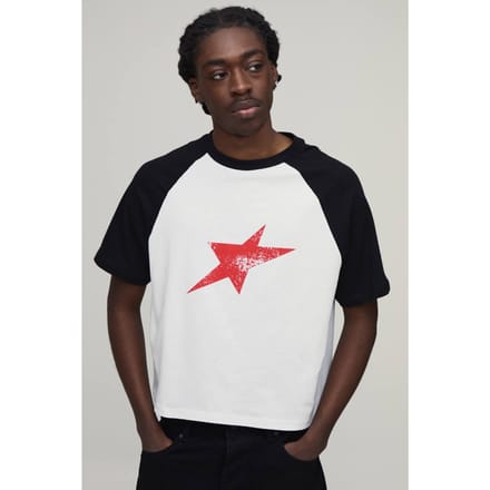 Slim Fit Boxy Raglan T-shirt Met Sterrenprint | White | Size Medium