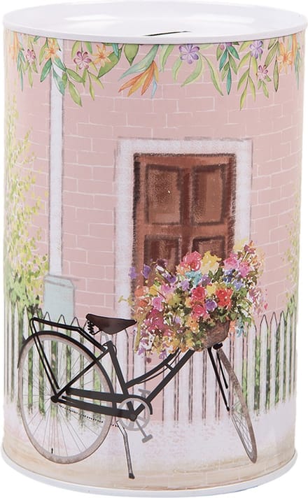 Clayre & Eef Spaarpot Ø 10x15 cm Roze Metaal Fiets