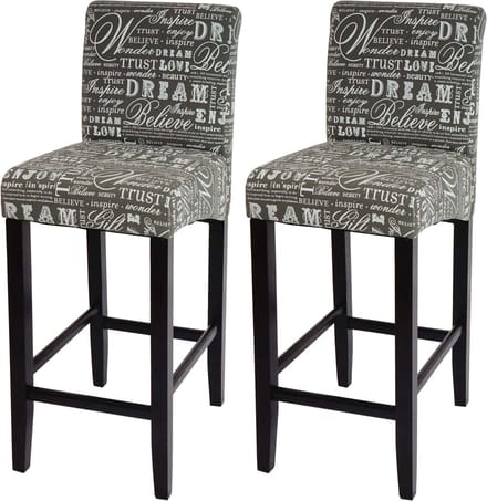 Set van 2 barkrukken MCW-C33, barkruk barkruk, hout ~ belettering, grijs, donkere poten, stof/textiel