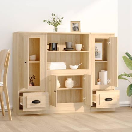 vidaXL - Hoge - kasten - 3 - st - bewerkt - hout - sonoma - eikenkleurig