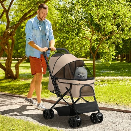 REDOM Dierenbuggy - Opvouwbaar met Verstelbare Kap - Modern - Voor Onderweg - Polyester - Bruin - 76,5 x 52 x 95 cm