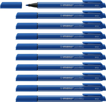 STABILO pointMax - Hardtip Fineliner 0,8 mm - Nylon Punt - Ultramarijn Blauw - Doos 10 stuks