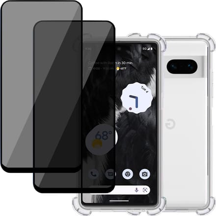 Hoesje geschikt voor Google Pixel 7a + 2x Privé Screenprotector – Privacy Tempered Glass - Case Transparant