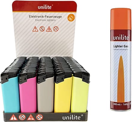 Unilite aanstekers - 50 stuks aansteker - navulbaar +gasfles