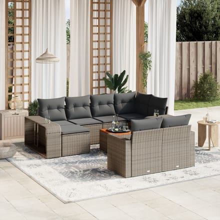 vidaXL - 11-delige - Loungeset - met - kussens - poly - rattan - grijs