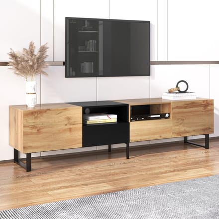 Moderne TV-standaard - Zwart en Houtkleuren - Ruime Opbergruimte - Robuuste Constructie